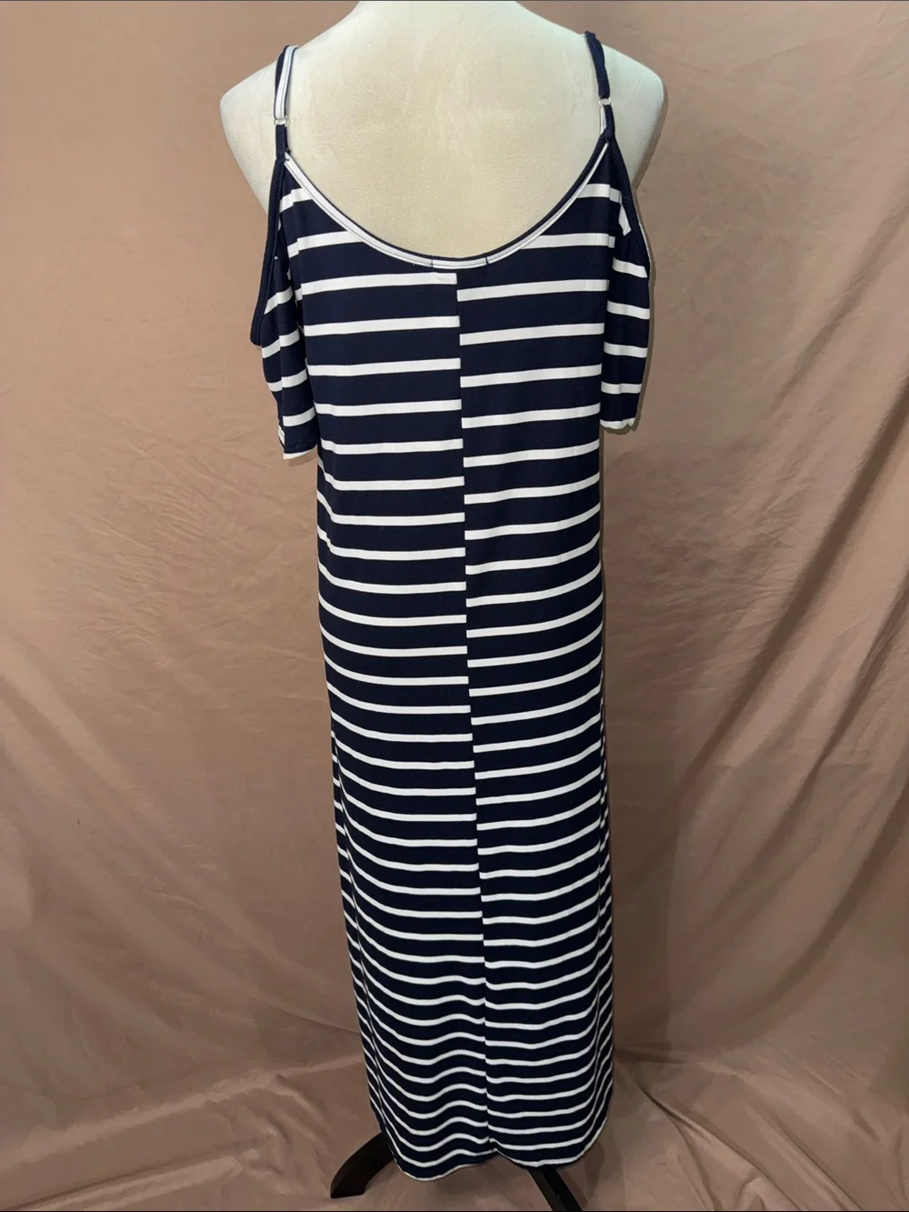Exist Navy & White Striped Cold-Shoulder Maxi Dress W/ Adjustable Straps - Picture 8 of 9